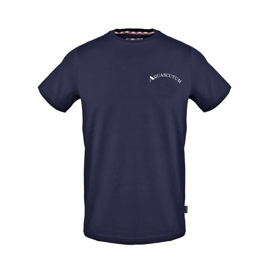 Men's Aquascutum Regular Fit Crew Neck Short Sleeve T-Shirt in Navy - Image 1