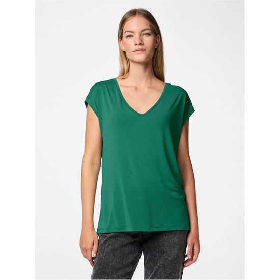Women's Pieces Regular Fit V-Neck Knit T-Shirt in Pepper Green - Image 1