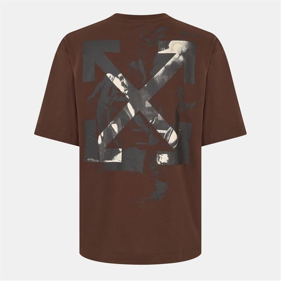 Men's Off White Arrow Crew Neck Short Sleeve T-Shirt in Choc/Crème - Image 1