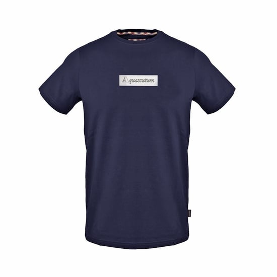 Men's Aquascutum Crew Neck Short Sleeve Jersey T-Shirt in Navy - Image 1