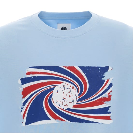 Men's Pretty Green Swirl Logo Print Regular Fit T-Shirt in Sky Blue - Image 3
