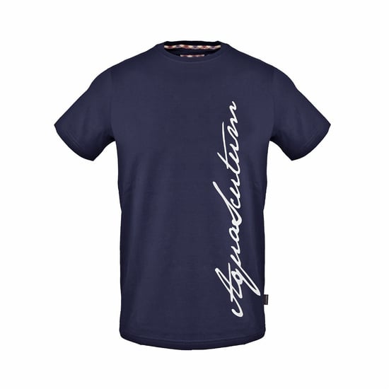 Men's Aquascutum Regular Fit Crew Neck Short Sleeve T-Shirt in Navy - Image 1