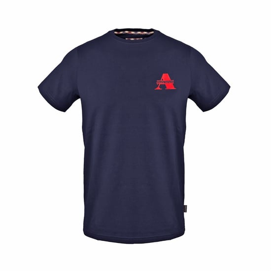 Men's Aquascutum Regular Fit Crew Neck Short Sleeve T-Shirt in Navy - Image 1