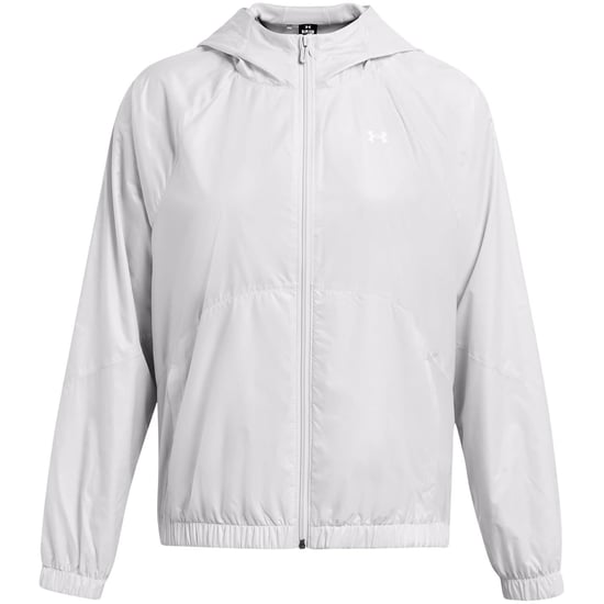 Women's Under Armour Rival Sport Water Resistant Wind Resistant Long Sleeve Hooded Oversized Fit Windbreaker in Halo Grey - Image 1