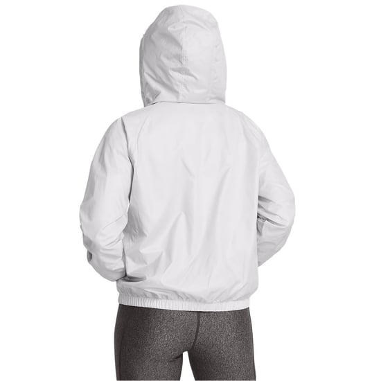 Women's Under Armour Rival Sport Water Resistant Wind Resistant Long Sleeve Hooded Oversized Fit Windbreaker in Halo Grey - Image 3