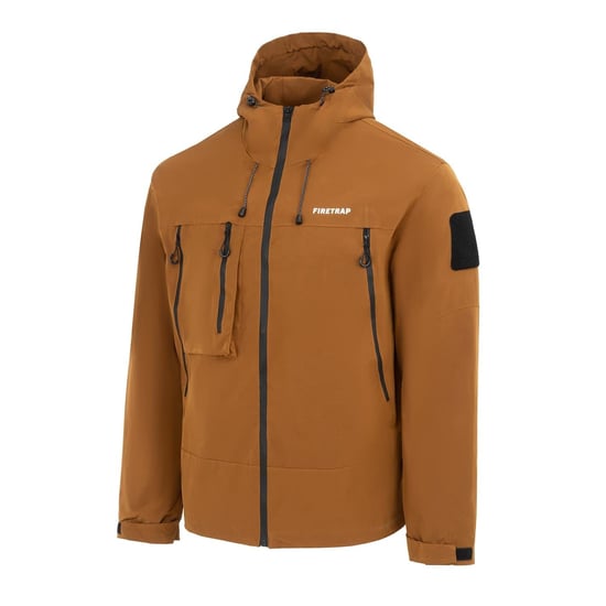 Men's Firetrap Windproof Hooded Long Sleeve Windbreaker in Brown - Image 3