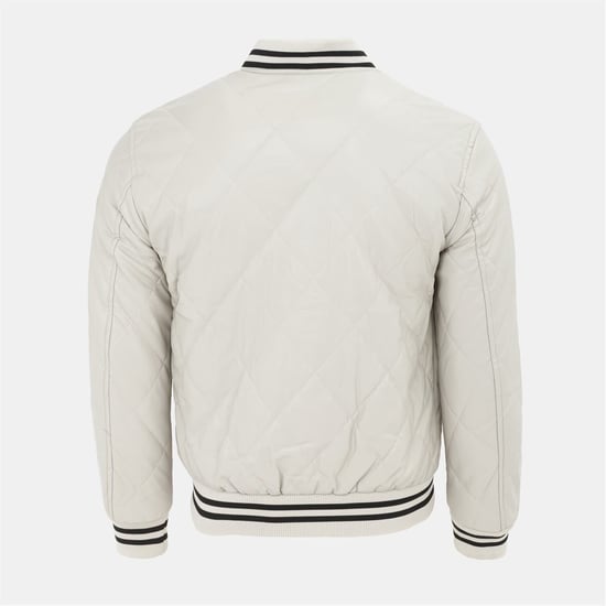 Men's Firetrap Solid Patterned Snap Button Ribbed Cuff Bomber Jacket in White - Image 2