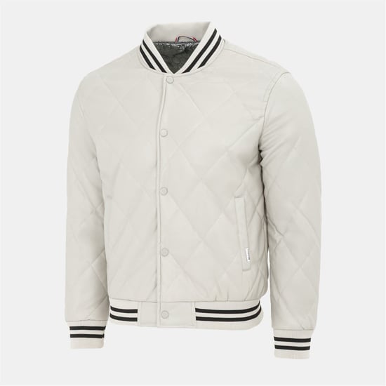 Men's Firetrap Solid Patterned Snap Button Ribbed Cuff Bomber Jacket in White - Image 3