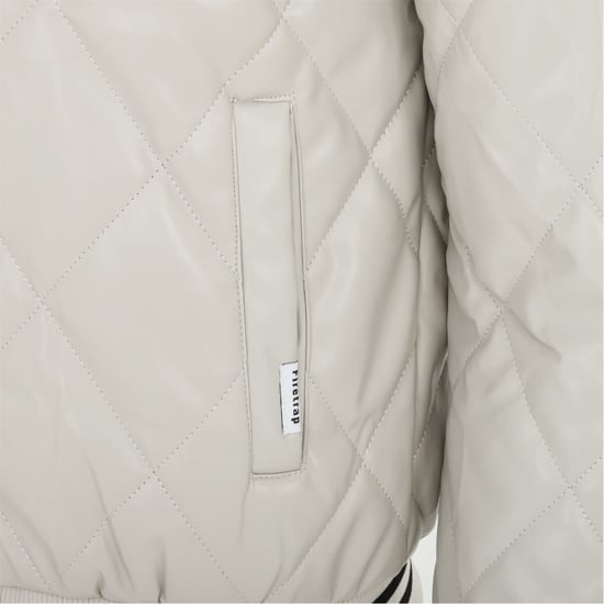 Men's Firetrap Solid Patterned Snap Button Ribbed Cuff Bomber Jacket in White - Image 4