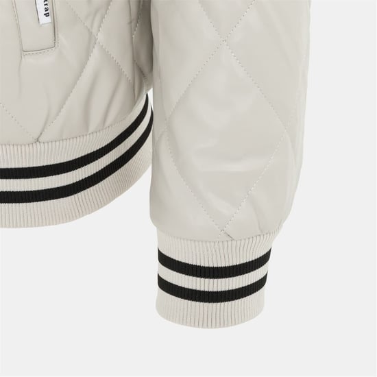 Men's Firetrap Solid Patterned Snap Button Ribbed Cuff Bomber Jacket in White - Image 5
