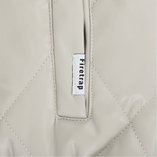 Men's Firetrap Solid Patterned Snap Button Ribbed Cuff Bomber Jacket in White - Image 6