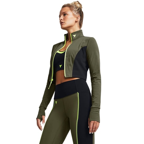 Women's Under Armour Project Rock Cropped Gym Jacket in Green - Image 2