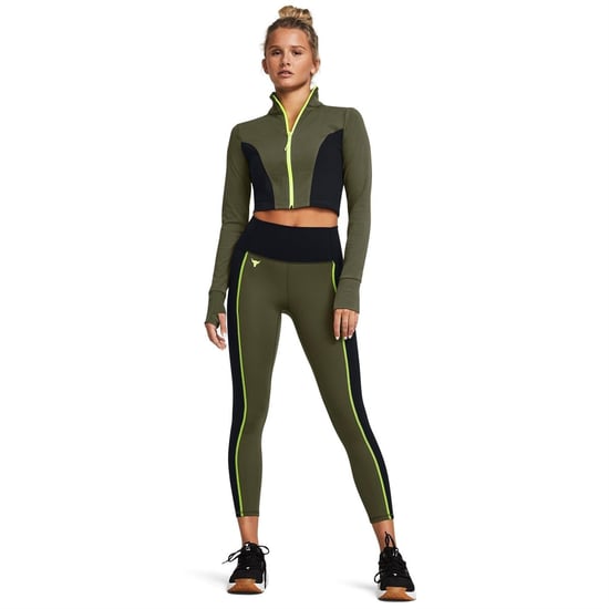 Women's Under Armour Project Rock Cropped Gym Jacket in Green - Image 4
