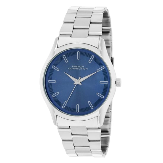 Accessories French Connection Connection Silver Case Round Shape Silver Strap Quartz Watch in Navy Blue - Image 2