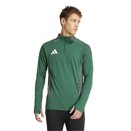 Men's adidas Zip Neck High Collar Long Sleeve Athletic Jersey in Dark Green - Image 2
