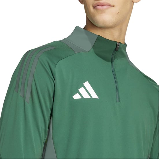 Men's adidas Zip Neck High Collar Long Sleeve Athletic Jersey in Dark Green - Image 4