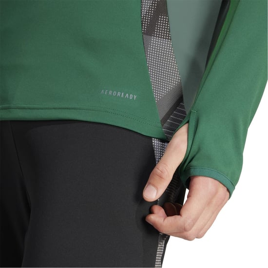 Men's adidas Zip Neck High Collar Long Sleeve Athletic Jersey in Dark Green - Image 5
