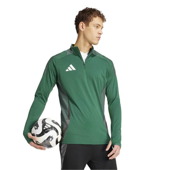 Men's adidas Zip Neck High Collar Long Sleeve Athletic Jersey in Dark Green - Image 6