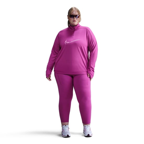Women's Nike Bold Logo Reflective Zip Neck Long Sleeve Athletic Top in Hot Fuchsia - Image 1