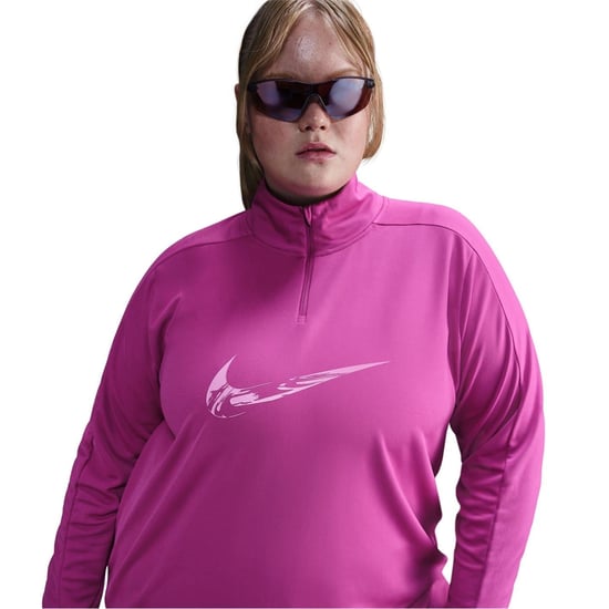 Women's Nike Bold Logo Reflective Zip Neck Long Sleeve Athletic Top in Hot Fuchsia - Image 3