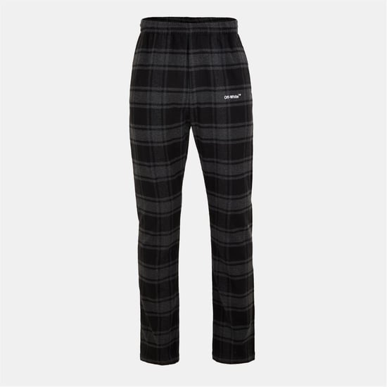 Men's Off White Plaid Patterned Straight Trousers in Grey/White - Image 1