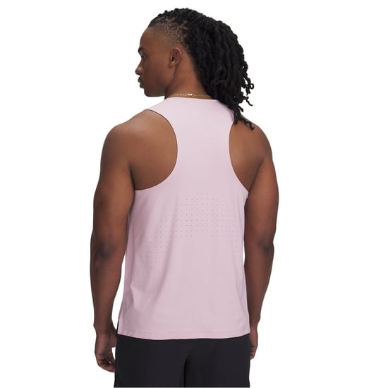 Men's Under Armour Launch Scoop Neck Sleeveless Vest in Pink - Image 2