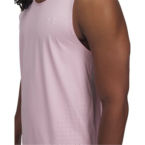 Men's Under Armour Launch Scoop Neck Sleeveless Vest in Pink - Image 3