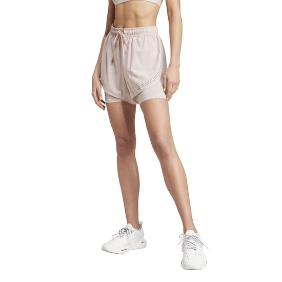 Women's adidas 2 in 1 Fitness Road Shorts with Elasticated Waistband in Rose - Image 2