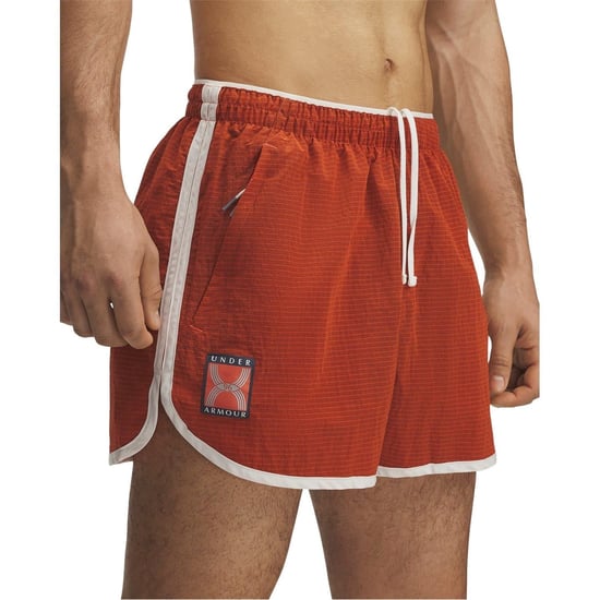 Men's Under Armour Run 96 Running Shorts with Curved Hem in Orange - Image 3
