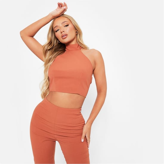 Women's I Saw It First Textured Halterneck Crop Top Co Ord in RUST - Image 3