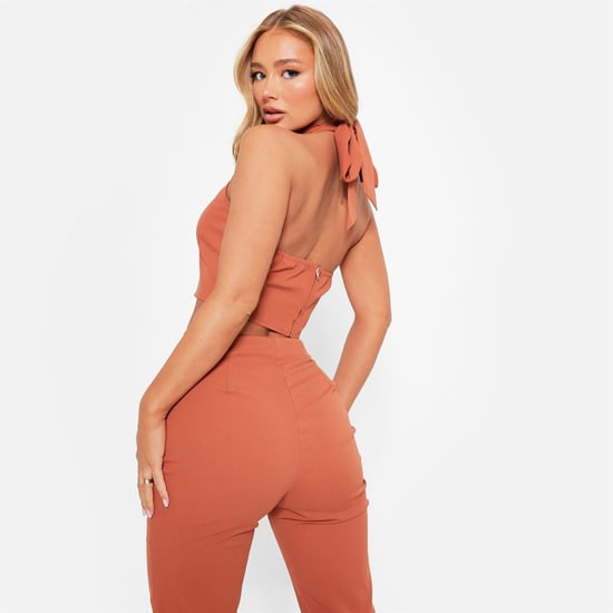 Women's I Saw It First Textured Halterneck Crop Top Co Ord in RUST - Image 5