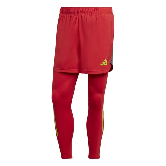 Men's adidas Solid Patterned Compression Leggings in Red - Image 1