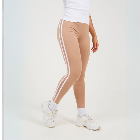 Women's Brave Soul Leggings With Stripe Detail in Taupe/Wht Strpe - Image 1