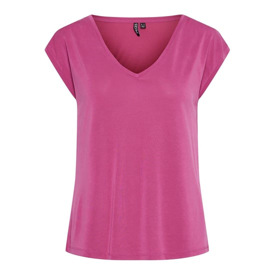 Women's Pieces Regular Fit V-Neck Knit T-Shirt in Fstivl Fuchsia - Image 1