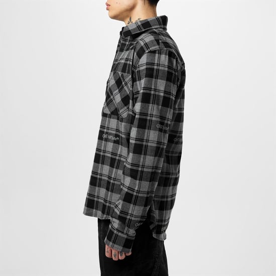 Men's Off White Check Shirt in Black Grey - Image 2