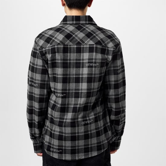 Men's Off White Check Shirt in Black Grey - Image 3