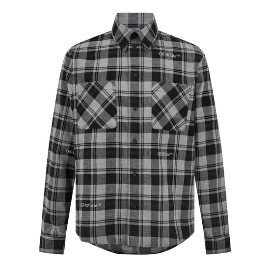 Men's Off White Check Shirt in Black Grey - Image 5