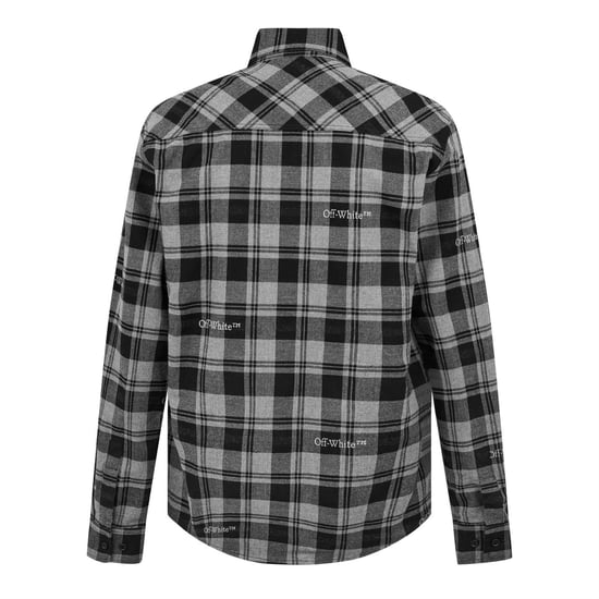 Men's Off White Check Shirt in Black Grey - Image 6