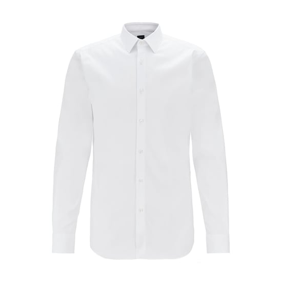 Men's Boss Collared Neck Point Collar Long Sleeve Shirt in White - Image 1