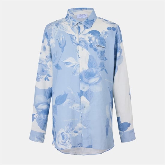 Men's Off White Off Linen Shirt in White/Blue - Image 1