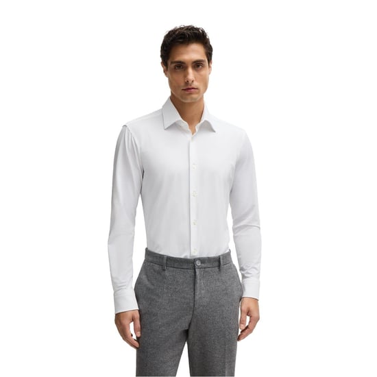 Men's Boss Joe Point Collar Long Sleeve Oxford Shirt in White - Image 1