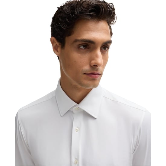 Men's Boss Joe Point Collar Long Sleeve Oxford Shirt in White - Image 3
