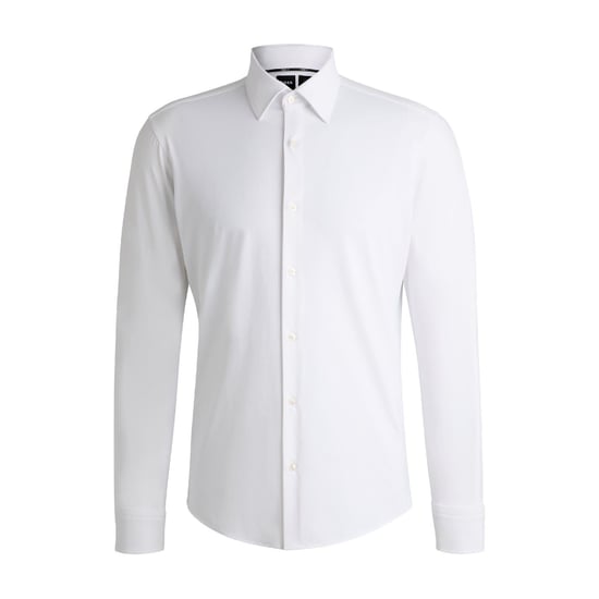 Men's Boss Joe Point Collar Long Sleeve Oxford Shirt in White - Image 4