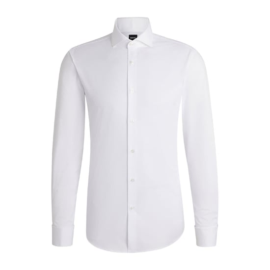 Men's Boss Spread Collar Long Sleeve Slim Fit Oxford Shirt in White - Image 1