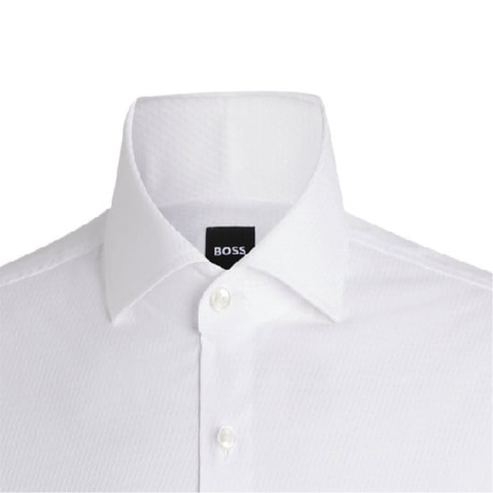 Men's Boss Spread Collar Long Sleeve Slim Fit Oxford Shirt in White - Image 2