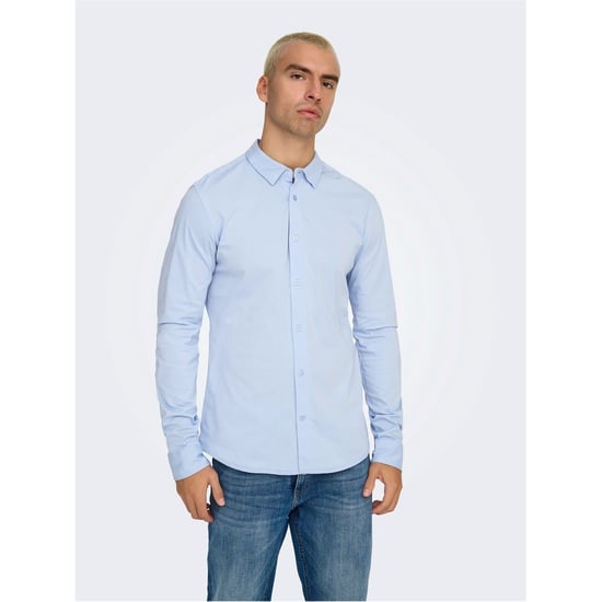 Heren Only Regular Fit Lange Mouwen Shirt in Cashmere Blauw - Image 2