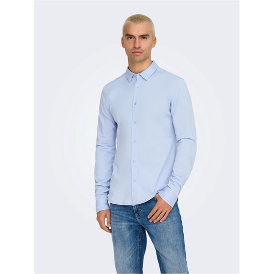Heren Only Regular Fit Lange Mouwen Shirt in Cashmere Blauw - Image 3