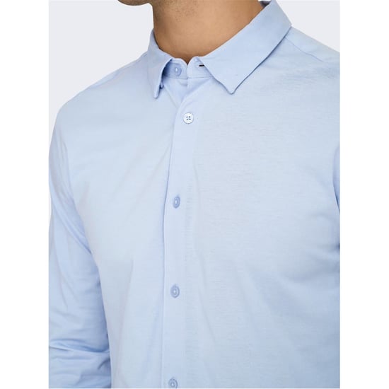 Heren Only Regular Fit Lange Mouwen Shirt in Cashmere Blauw - Image 4