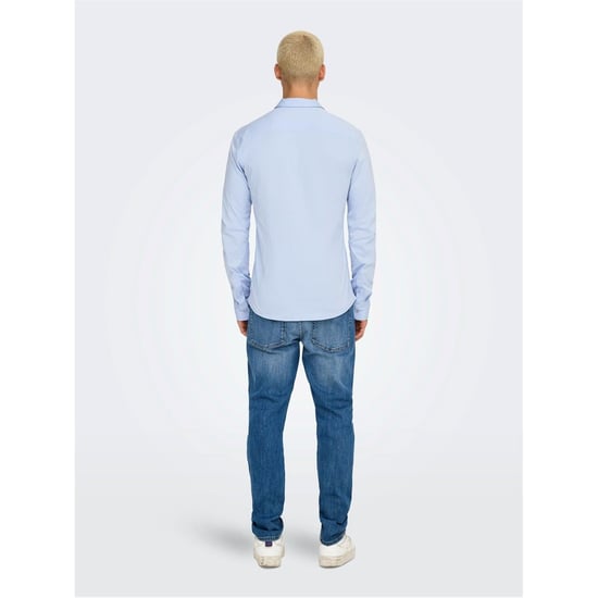Heren Only Regular Fit Lange Mouwen Shirt in Cashmere Blauw - Image 5