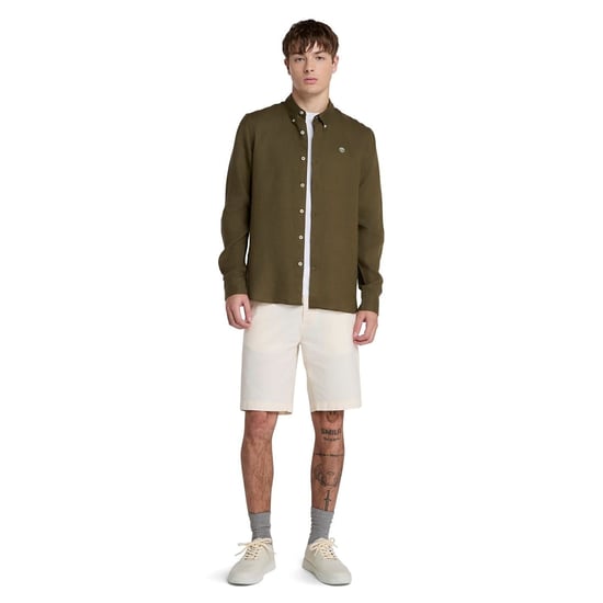 Men's Timberland Mill Brook Linen Leaf Green Long Sleeve Plain Shirt in Leaf Green - Image 2